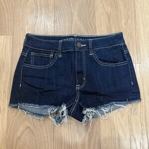 American Eagle Women's Hi-Rise Shortie Denim Shorts - Dark Wash Cut-Offs Size 2